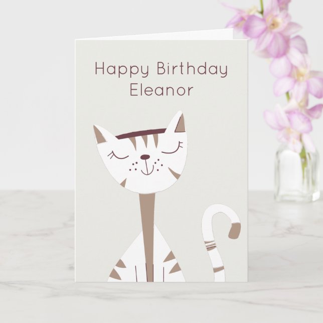 Jolie carte d'anniversaire pour le chat souriant (Orchidée)