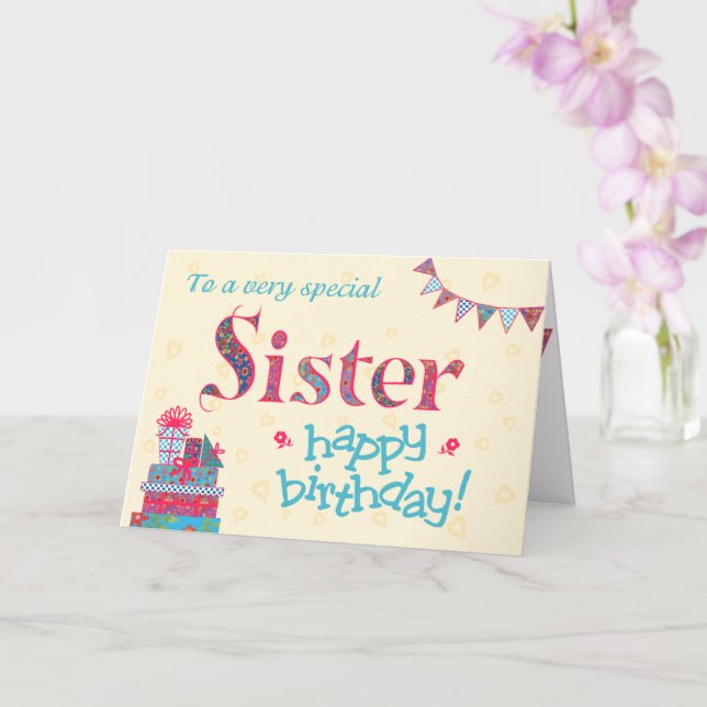 Jolie carte d'anniversaire pour soeur, Bunting, Ca (Orchidée)