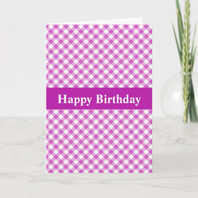 Jolie carte d'anniversaire rose En vichy (Devant)