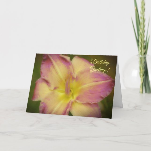 Jolie carte d'anniversaire rose et jaune Lily (Devant)