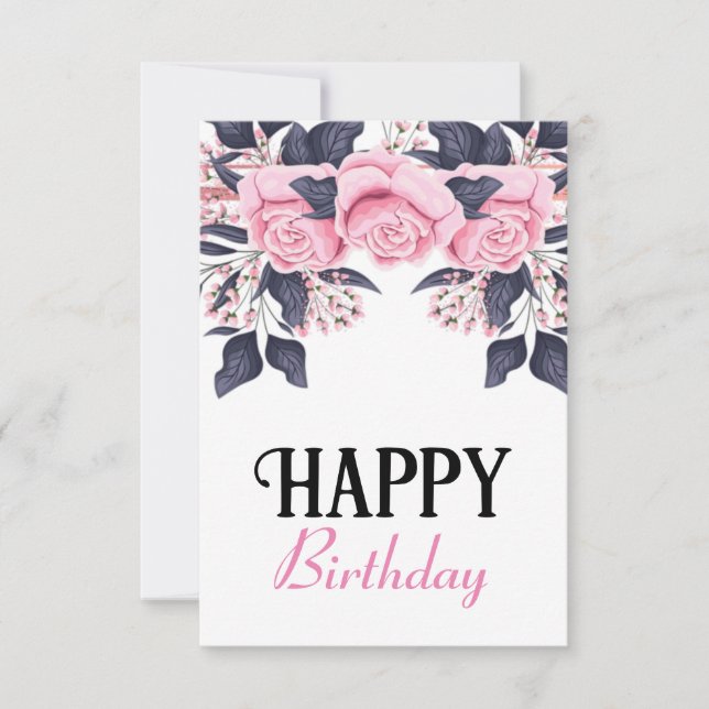 Jolie carte d'anniversaire rose féminine (Devant)