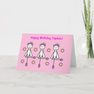 Jolie Carte d'Anniversaire Rose pour Triplées de D