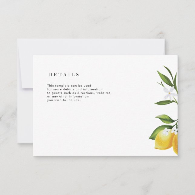 jolie carte de détails mariage citron aquarelle (Devant)