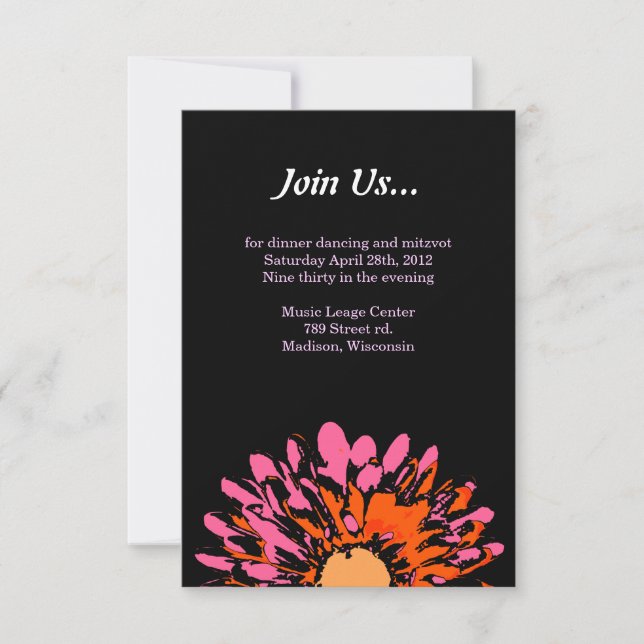 Jolie carte de fête Bat mitzvah de fleurs de print (Devant)