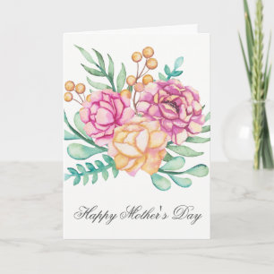 Jolie carte de fête des mères à fleurs aquarelles