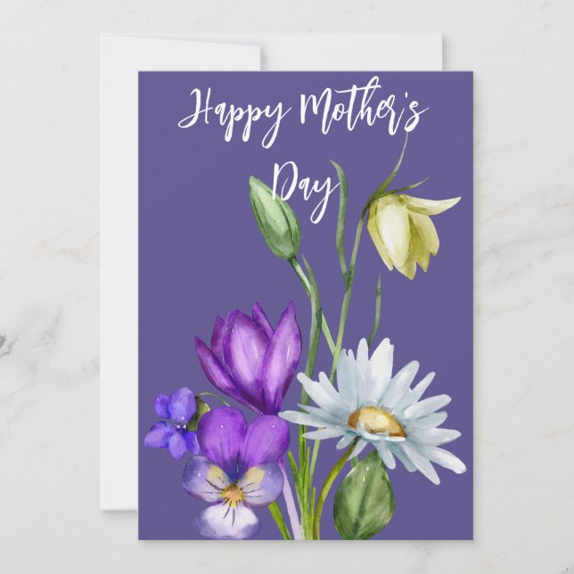 Jolie carte de fête des mères aux florales aquarel (Devant)