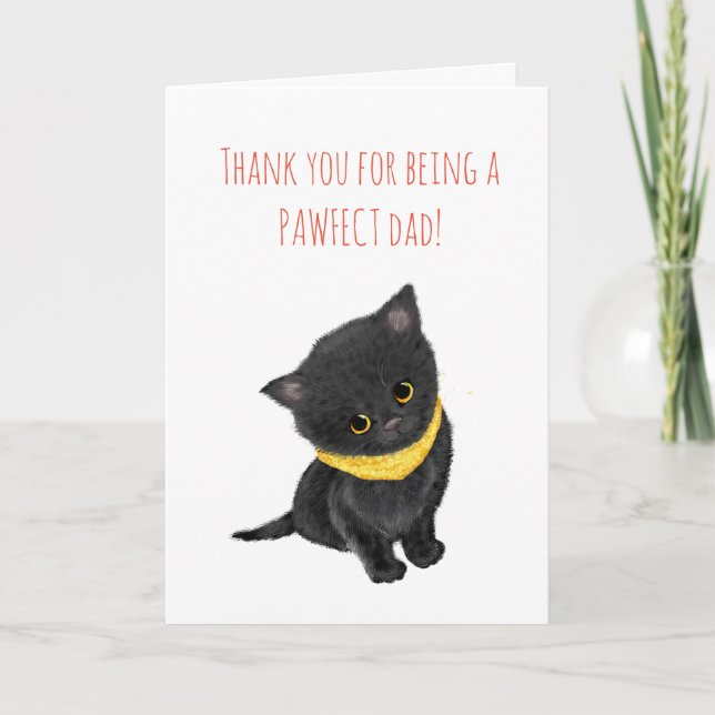 Jolie carte de Fête des pères de chaton noir du ch (Devant)