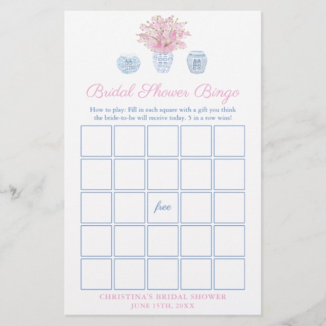 Jolie Carte De Jeu De Bingo Bridal Rose Et Bleu (Devant)