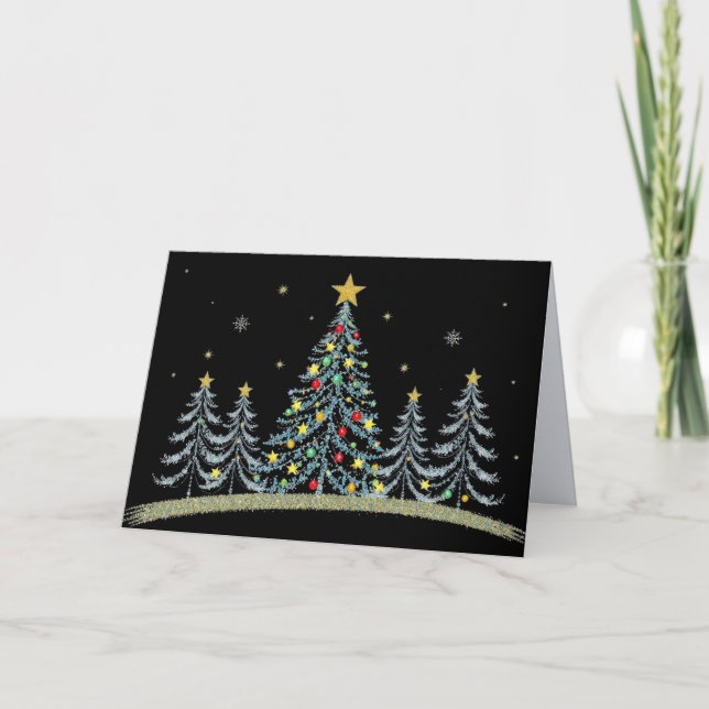 Jolie carte de Noël Arbres Décorés (Devant)