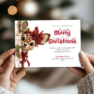 Jolie carte de Noël bébé faon qui regarde forêt