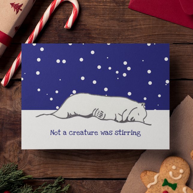 Jolie carte de Noël de vacances de Noël avec un ou (This polar bear Christmas card features my own unique art of a cute bear sleeping in the snow.)