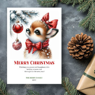 Jolie carte de Noël imprimable aquarelle de faon e