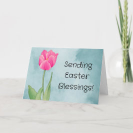 Jolie carte de Pâques avec tulipe rose