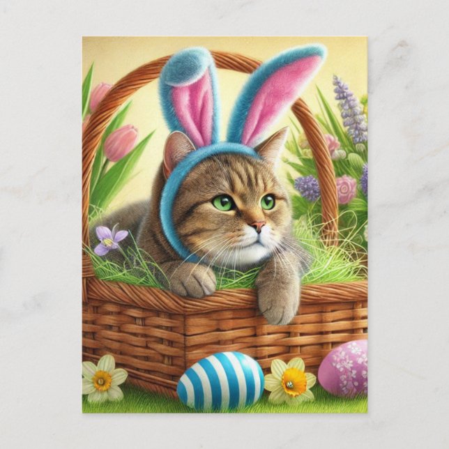 Jolie carte de Pâques de chat de vacances (Devant)