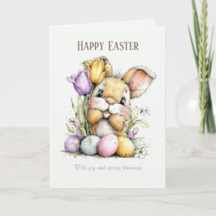 Jolie carte de Pâques drôle avec un lapin duveteux