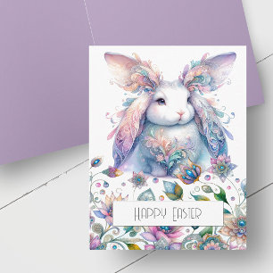 Jolie carte de Pâques lapin avec fleurs printanièr