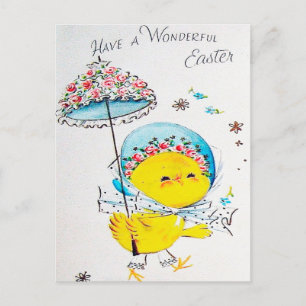Jolie carte de Pâques rétro vintage poussin mignon