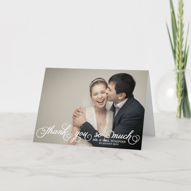 Jolie carte de remerciement de mariage à l'écritur (Devant)