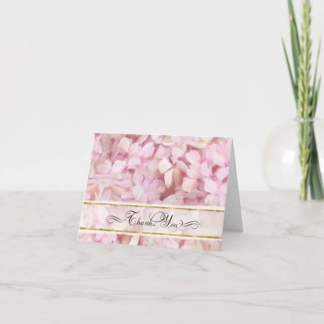 Jolie carte de remerciement Hortensia rose poudré  (Devant)