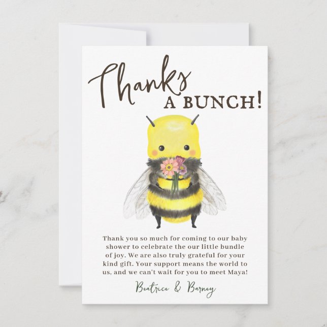 Jolie carte de remerciement pour Baby Shower Fleur (Devant)