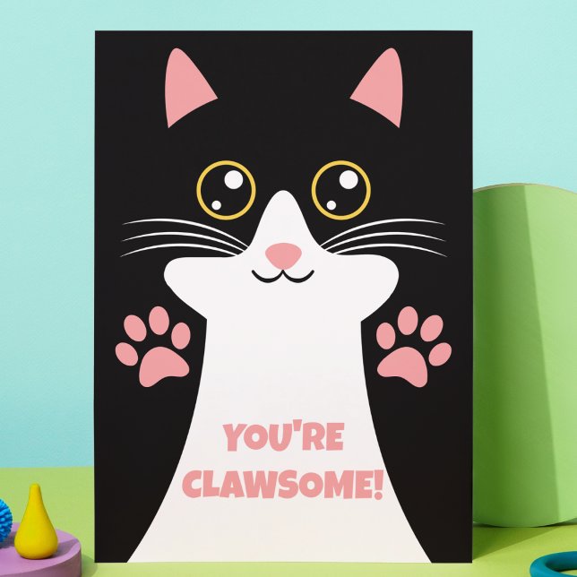 Jolie carte de remerciement pour l'anniversaire de ("You're claw some" cute kitty cat kid's birthday thank you card girls bday party )