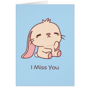 Jolie carte de vœux Lapin triste Je t'attends