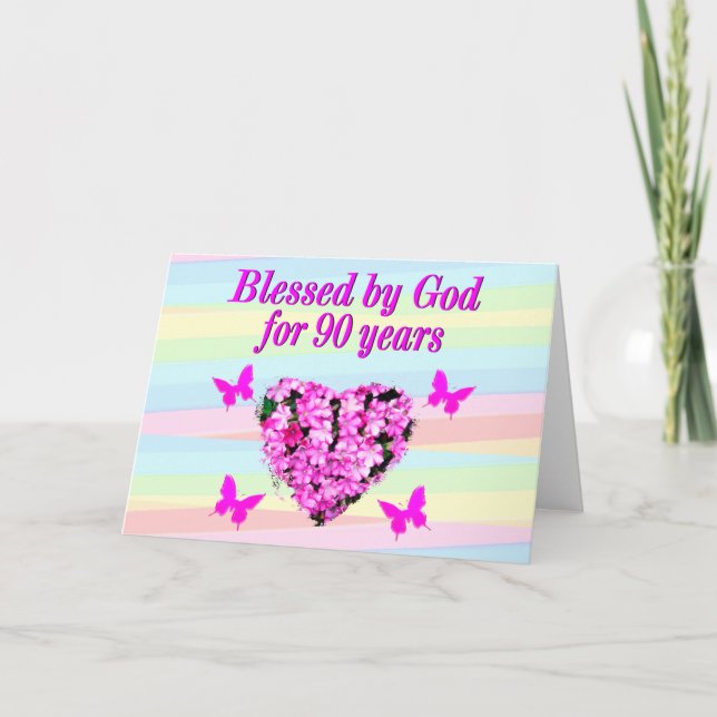 JOLIE CARTE FLORALE ROSE 90E ANNIVERSAIRE (Devant)