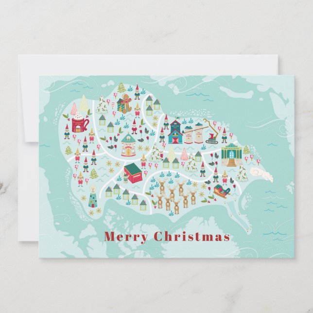 Jolie carte illustrée du village du Pôle Nord pour (Devant)