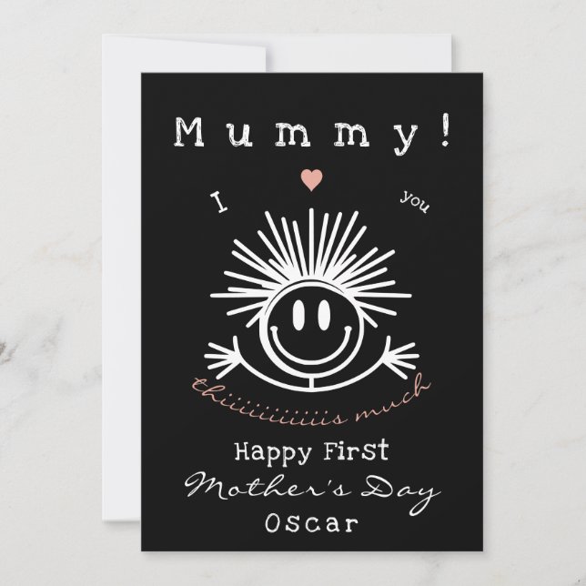 Jolie carte noire drôle pour la première fête des  (Devant)