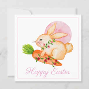 Jolie carte Pâques Bunny Rose Aquarelle