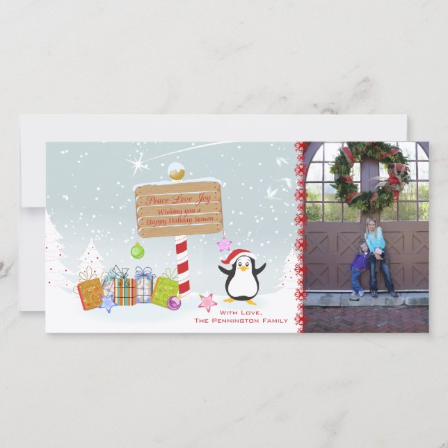 Jolie carte photo de manchot de Noël (Devant)