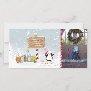 Jolie carte photo de manchot de Noël