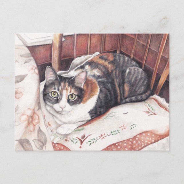 Jolie carte postale Calico Cat Art (Devant)