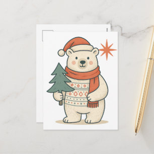 Jolie carte postale de Noël ours polaire Scandin