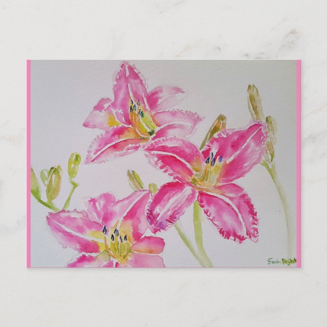 Jolie carte postale de peinture à l'aquarelle Lily (Devant)