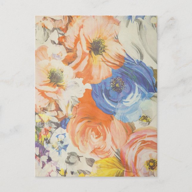Jolie carte postale florale orange et bleue (Devant)