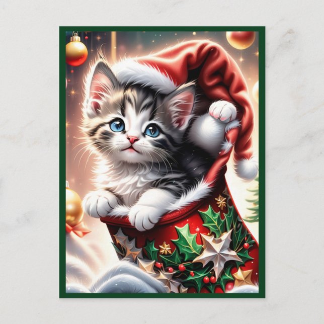 jolie carte postale Joyeux Noël Chat (Devant)