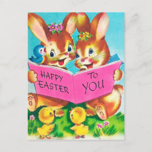 Jolie carte postale Pâques Bunnies Vacances