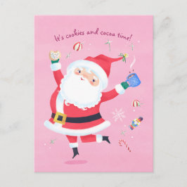 Jolie carte postale rose du Père Noël