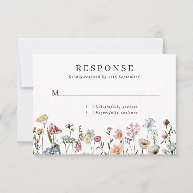 Jolie carte RSVP de mariage Fleur sauvage (Devant)