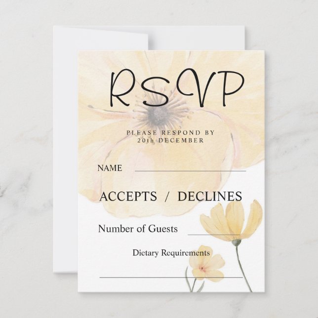 Jolie carte RSVP Floral Jaune (Devant)