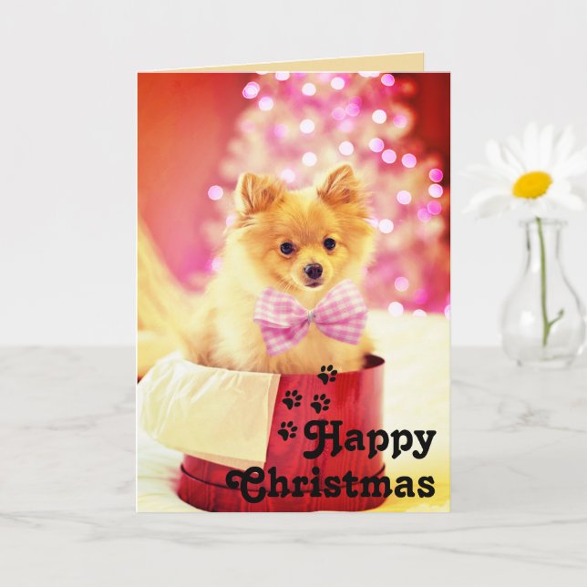 Jolie carte unique de Noël avec un chiot et un rub (Petite plante)