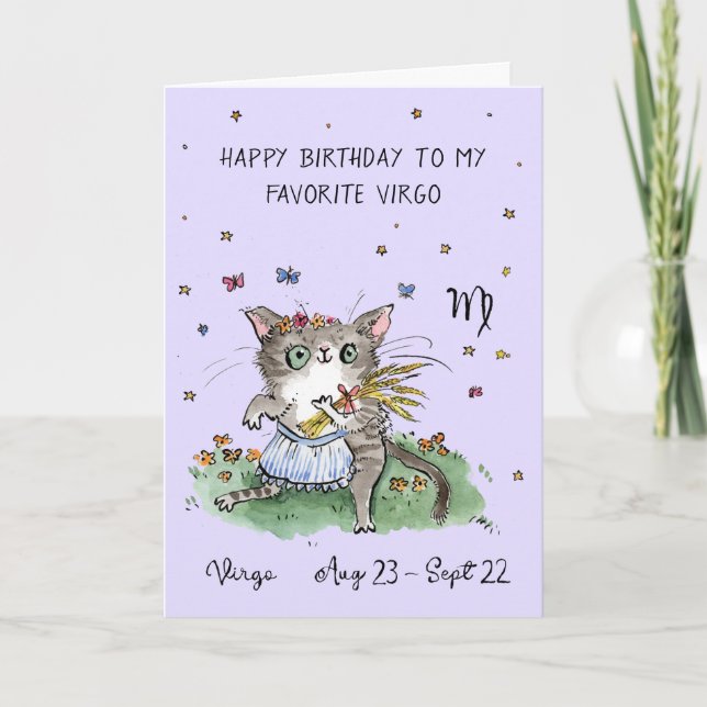 Jolie carte Vierge Zodiaque Chat signe astrologiqu (Devant)