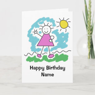 Jolie Cartoon Girl Sunny Day Bonne carte d'anniver
