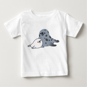 Jolie Cartoon Mère Sceau Et Tasse Bébé T-shirt