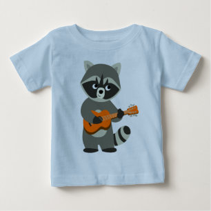 Jolie Cartoon Raccoon Jouer Guitare Baby T-Shirt