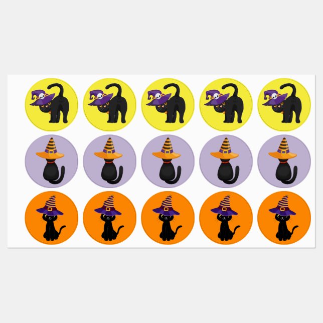 Jolie Chats Noirs Sorcières Stickers Casquette Set (Feuille)