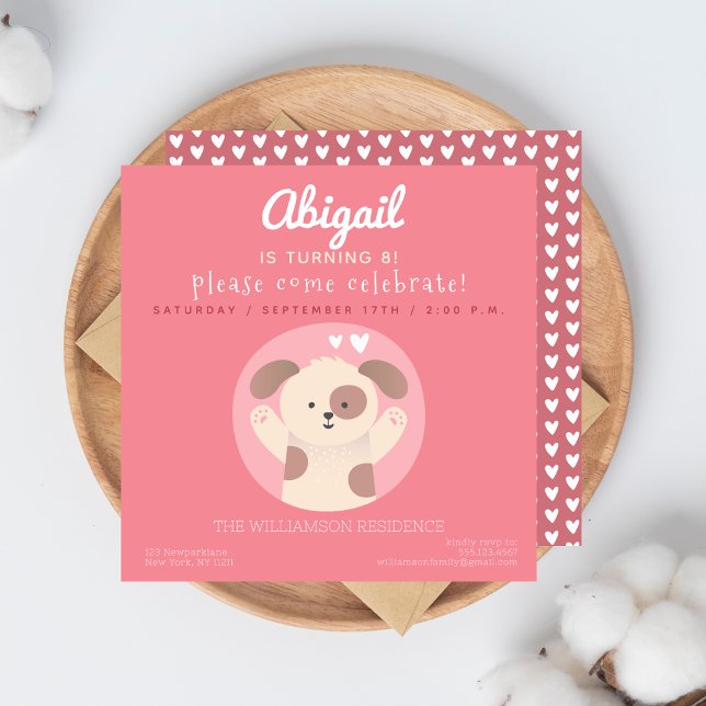 Jolie chienne rose filles Invitation de fête d'ann (Créateur téléchargé)