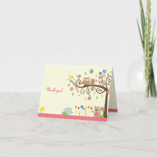 Jolie Chouette Rose Baby shower Fille Merci Cartes