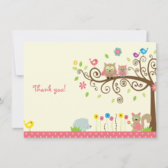 Jolie Chouette Rose Baby shower Fille Merci Cartes (Devant)